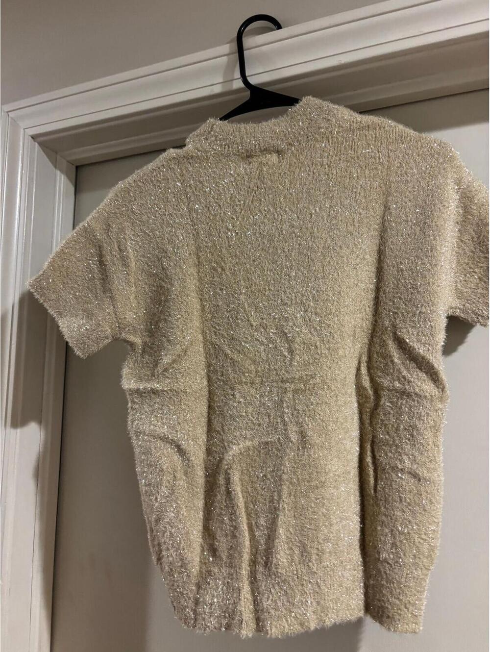 Art Class Gold Shimmer Sweater XL 14/16 Girls Soft Fuzzy Knit Short Sleeve NWT - Picture 2 of 6